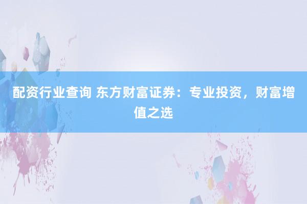 配資行業(yè)查詢 東方財富證券：專業(yè)投資，財富增值之選