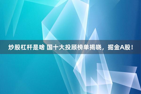 炒股杠桿是啥 國(guó)十大投顧榜單揭曉，掘金A股！