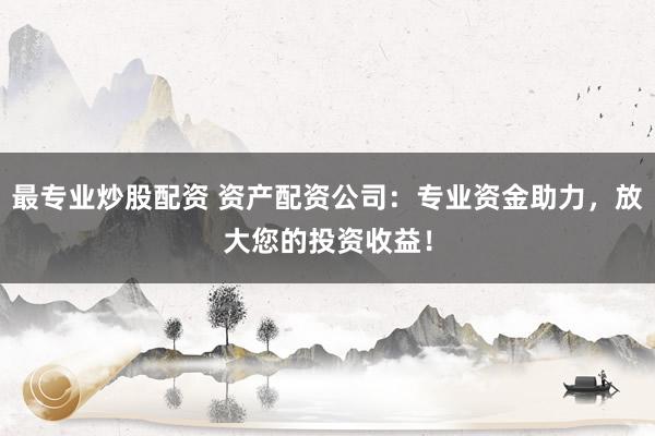 最專業(yè)炒股配資 資產(chǎn)配資公司：專業(yè)資金助力，放大您的投資收益！